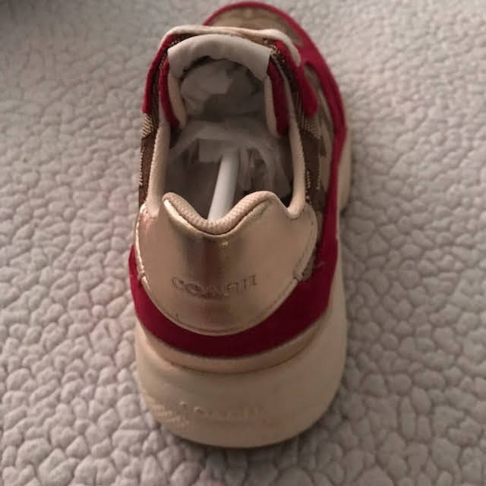 New Coach Sneakers C152 Tech Women Khaki/ Dark Pink Size 5 Youth Sz 3 - Picture 2 of 10